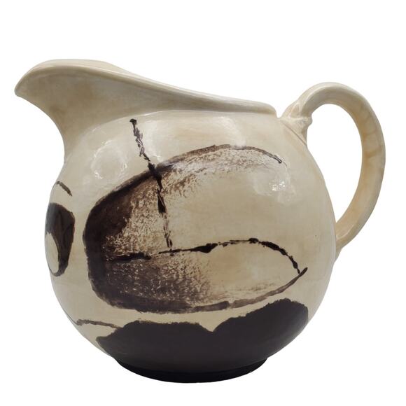 Skull Face Ceramic Pitcher Ball Jug Skeleton MCM Gothic Pottery Odd Abstract Vtg - Picture 4 of 11